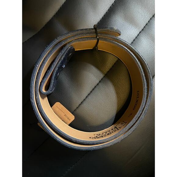 Mens Blue Snakeskin Overlay Nocona Leather Belt Snap-On Strap Sz 34 Wavy Pattern - Picture 9 of 11